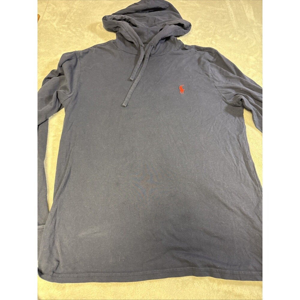 Polo Ralph Lauren Long Sleeve Hooded Jersey T-Shirt Cotton Navy Red Mens Small